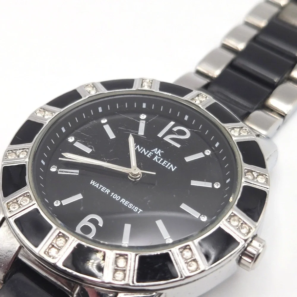 Anne Klein‎ Women's AK Stainless Steel Black Dial Swarovski Crystal Accent Watch